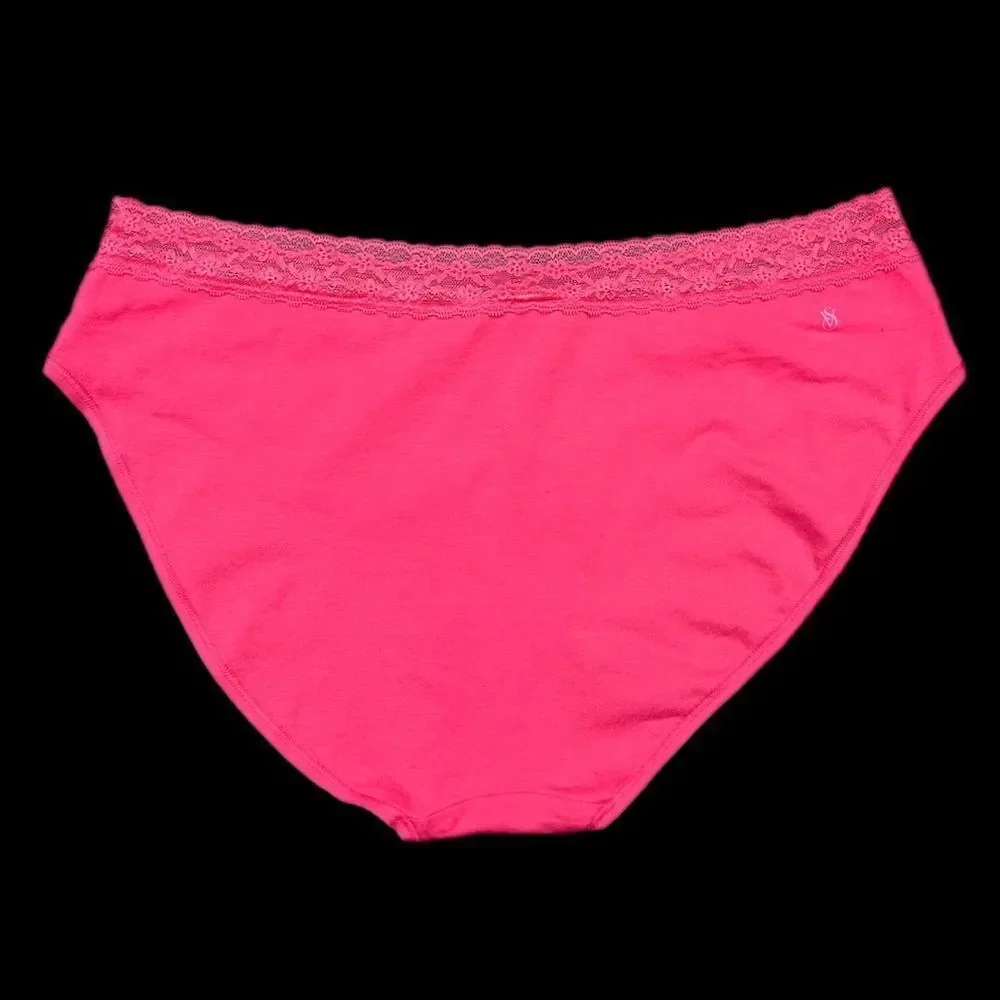 Victoria’s Secret Stretch Cotton Lace Trim High Leg Brief Panty Pink Xlarge